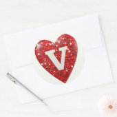 Sticker Rond Coeur étincelant avec lettre V (Enveloppe)