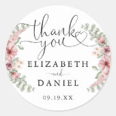 Sticker Rond Cœur floral de roses écriture remerciement cadeau  (Devant)