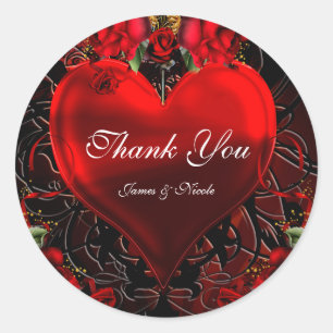 Sticker Rond Cœur floral ornemental noir et rouge de romance go