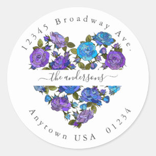 Sticker Rond Coeur floral peint; Sceau d'enveloppe de l'adresse