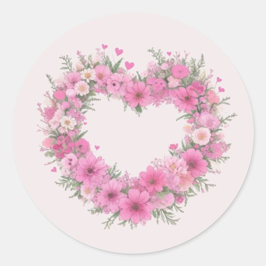 Sticker Rond Cœur floral rose (Devant)