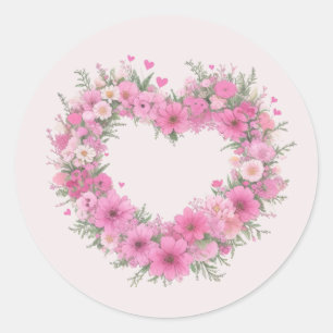 Sticker Rond Cœur floral rose