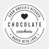 Sticker Rond Coeur gras noir et blanc cuit avec amour (Devant)