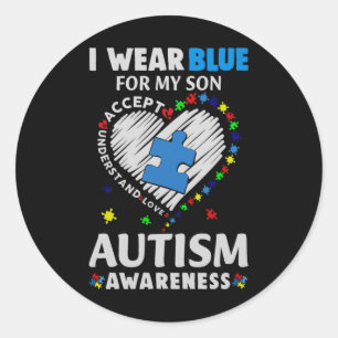Sticker Rond Coeur Je Porte Du Bleu Pour Ma Sensibilisation sur
