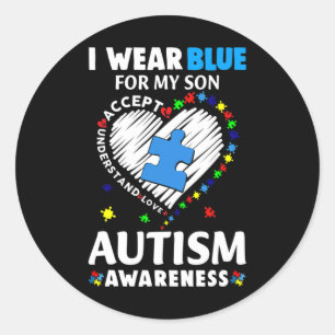 Sticker Rond Coeur Je Porte Du Bleu Pour Mon Fils Sensibilisati