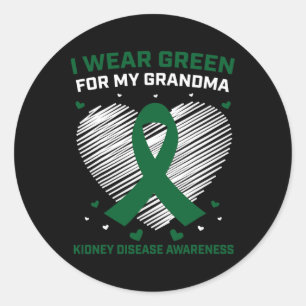 Sticker Rond Coeur Je Porte Le Vert Pour Ma Grand-Mère Maladie