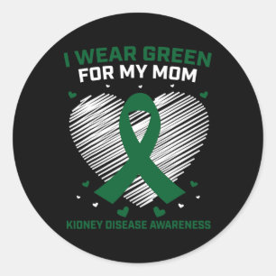 Sticker Rond Coeur Je Porte Vert Pour Ma Mère Maladie Du Rein C
