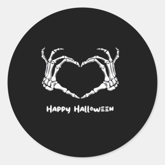 Sticker Rond Coeur main squelette éffrayant avec "Happy Hallowe (Devant)