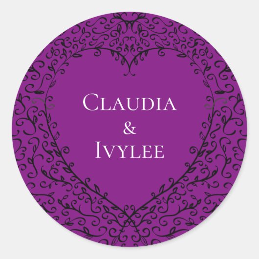 Sticker Rond Coeur Mariage gothique violet et noir (Devant)