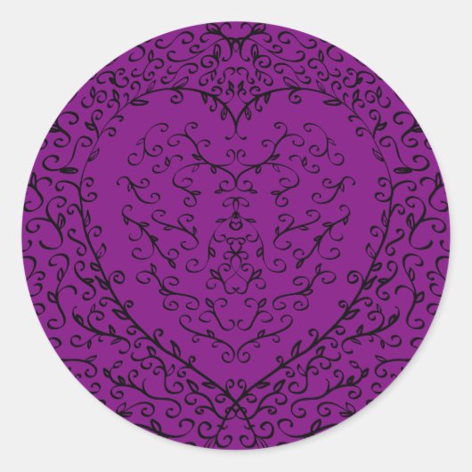 Sticker Rond Coeur Mariage gothique violet et noir (Devant)