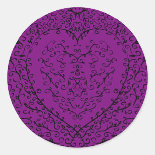Sticker Rond Coeur Mariage gothique violet et noir
