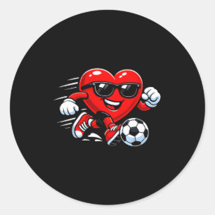 Sticker Rond Coeur Mignon Jouant au Football à la Saint-Valenti