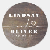 Sticker Rond Coeur mignon Script Bois Brown Mariage rustique (Devant)