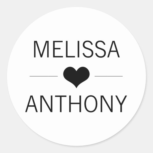 Sticker Rond Coeur moderne Noir Blanc Mariage Monogramme Phoque (Devant)