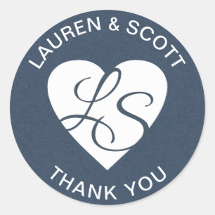 Sticker Rond Coeur Monogramme Marine Bleu et blanc