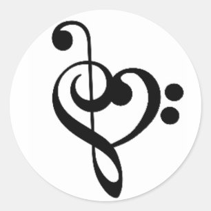 Sticker Rond Coeur musical : Clefs triples et basses enlacées