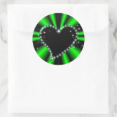 Sticker Rond Coeur noir avec étoiles sur arc-en-ciel vert (Sac)