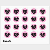 Sticker Rond Coeur noir sur coton bonbon rose (Feuille)