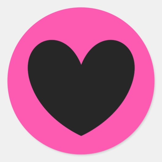 Sticker Rond Coeur noir sur rose fuchsia (Devant)