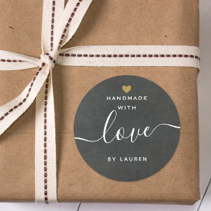 Sticker Rond Coeur Or moderne fait main avec amour par