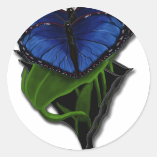 Sticker Rond Coeur papillon bleu