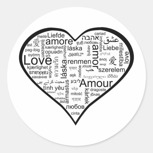 Sticker Rond Coeur plein d'amour dans différentes langues (Devant)