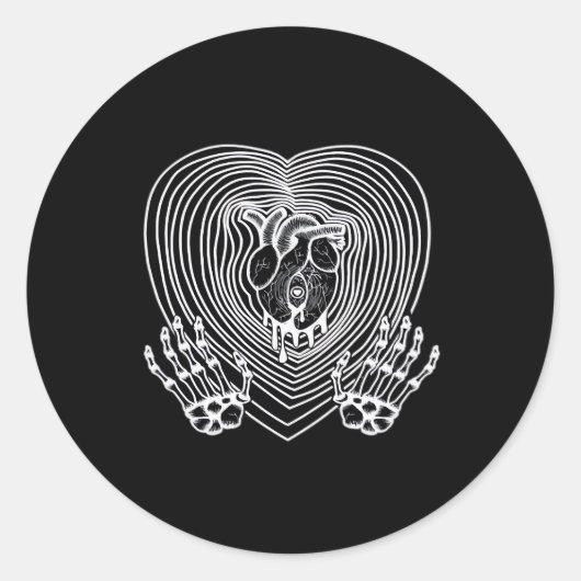 Sticker Rond Coeur Pleurant En Blanc - Skeleton Coeurs Mains (Devant)