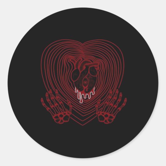 Sticker Rond Coeur Pleurant En Rouge - Skeleton Coeurs Mains (Devant)