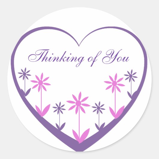 Sticker Rond Coeur pourpre avec les fleurs roses et pourpres (Devant)