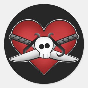 Sticker Rond Coeur punk gothique mignon sur garde anti valentin