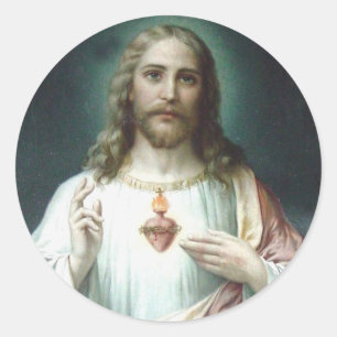 Sticker Rond Coeur religieux de Jésus Prière Vintage Classiqu