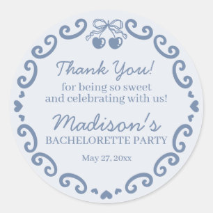 Sticker Rond Cœur Rétro Bleu Coquette Gâteau Bachelorette