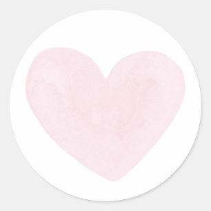 Sticker Rond Coeur rose aquarelle. Saint Valentin. Mariage Blus