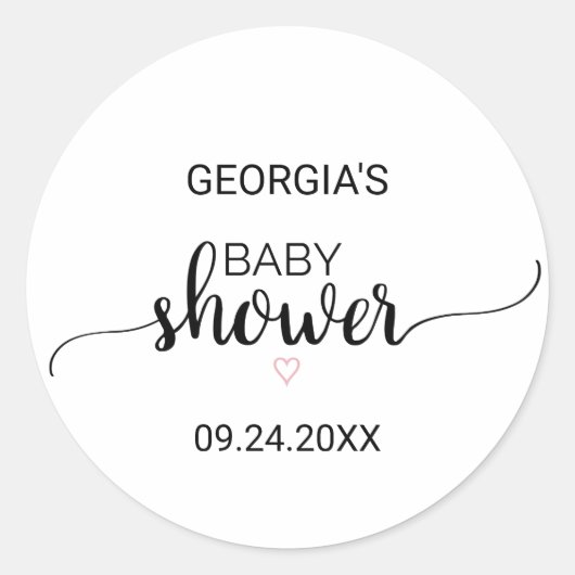 Sticker Rond Coeur rose | Baby shower de calligraphie simple Fa (Devant)