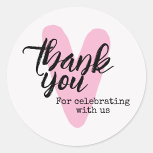 Sticker Rond Cœur Rose Chaud Merci de Célébrer Avec Nous