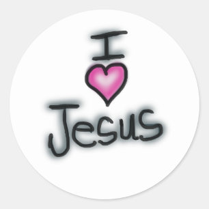 Sticker Rond Cœur rose chrétien ‘J'aime Jésus’ 