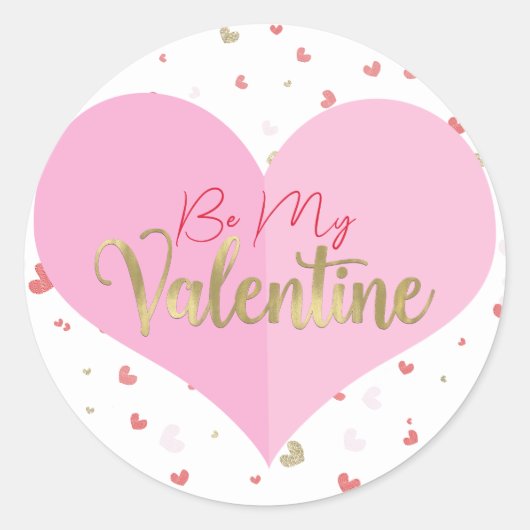Sticker Rond Cœur rose Cœurs rouges et or Fête de la Saint-Vale (Devant)
