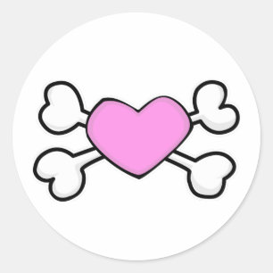Sticker Rond coeur rose Crâne et os croisés