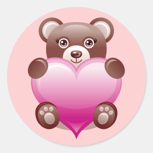 STICKER ROND COEUR ROSE DE L'OURS (Devant)