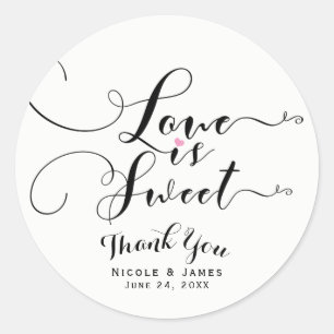 Sticker Rond Cœur Rose Douce Personnalisé Mariage Cadeau