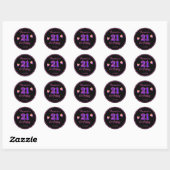 Sticker Rond Coeur rose et pourpre noir tendance 21e anniversai (Feuille)