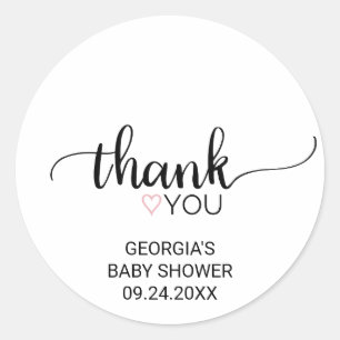 Sticker Rond Coeur rose Merci de calligraphie noir Faveur