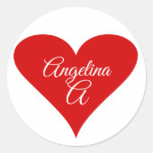Sticker Rond Cœur rouge amour Saint-Valentin Nom et monogramme (Devant)