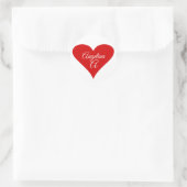 Sticker Rond Cœur Rouge Amour Saint-Valentin Nom & Monogramme (Sac)