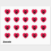 Sticker Rond Coeur rouge avec Empreinte de patte de chien (Feuille)
