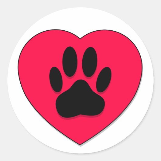 Sticker Rond Coeur rouge avec Empreinte de patte de chien (Devant)