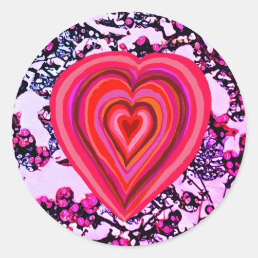Sticker Rond coeur rouge et rose (Devant)