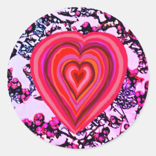 Sticker Rond coeur rouge et rose