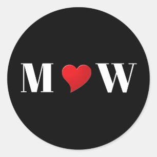 Sticker Rond Coeur rouge mignon personnalisées couple initiales