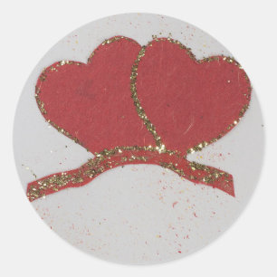 Sticker Rond Coeur rouge or pétillant Valentine's